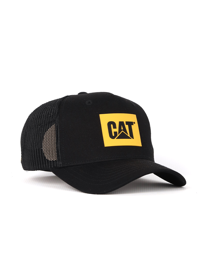 CAT LOGO 5-PANEL TRUCKER PITCH BLACK OS
